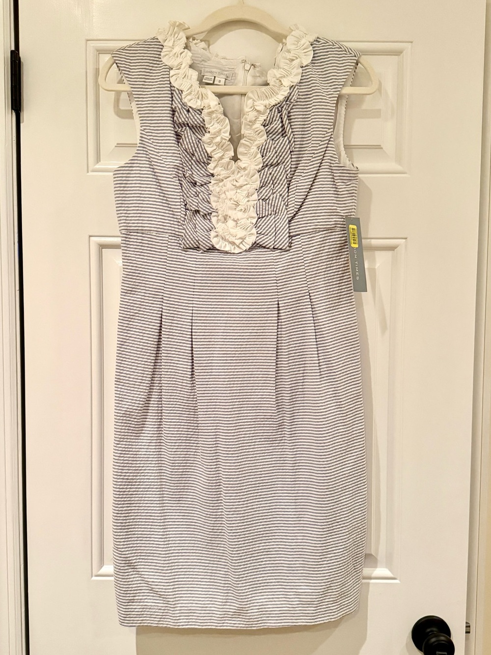 NWT London Times Sleeveless Blue Striped Seersucker Dress
